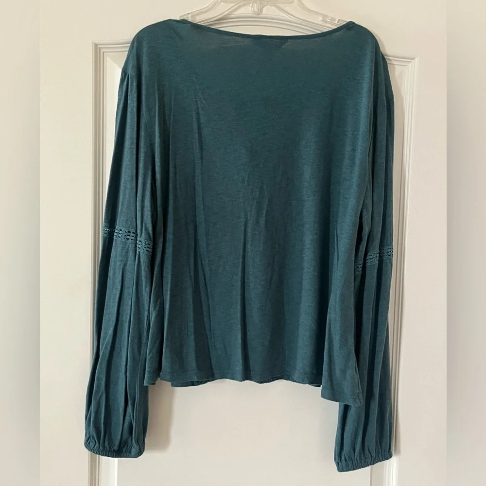 Lucky Brand Teal Long Sleeve Boho Blouse Women’s Size Small - Picture 3 of 12